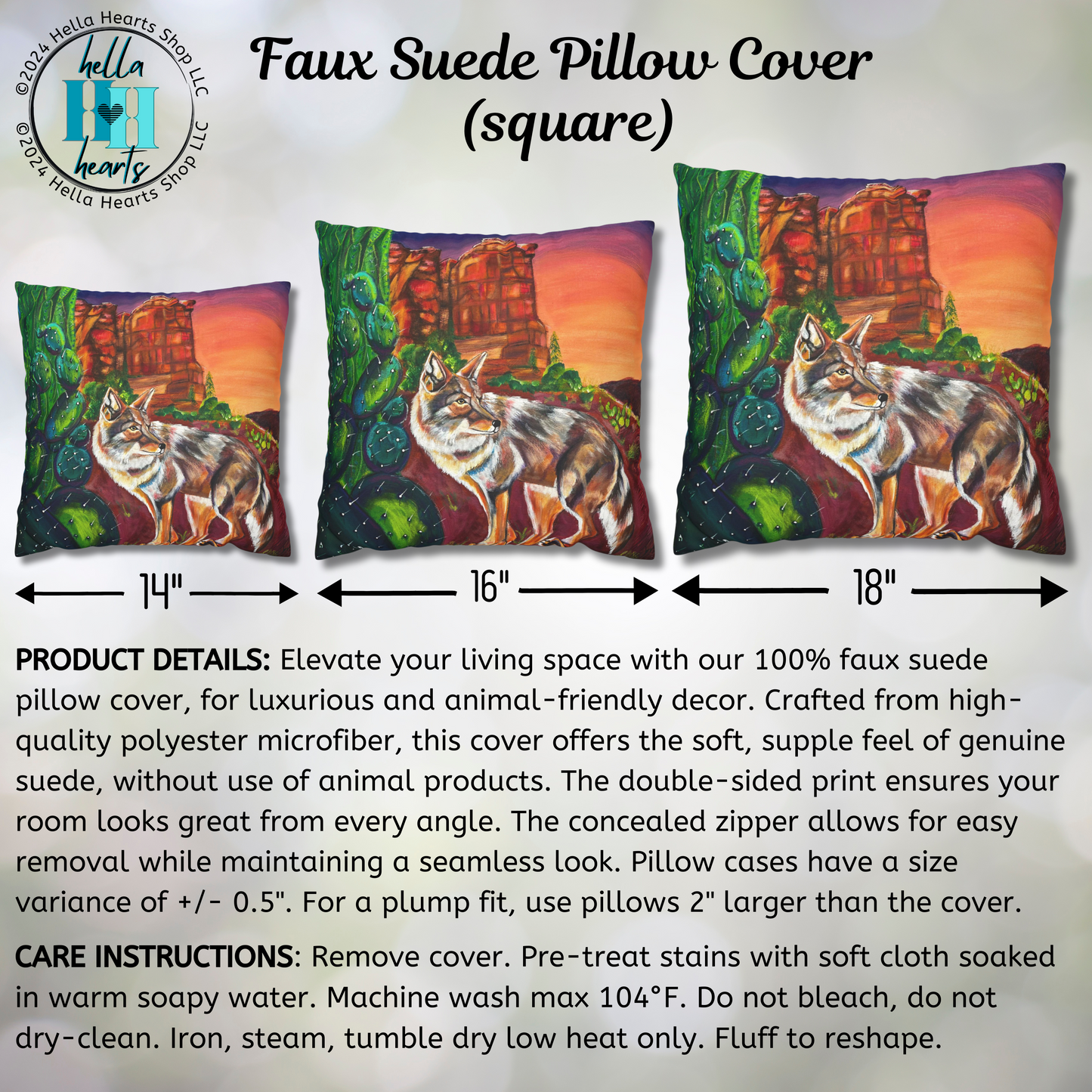 Sedona Coyote Throw Pillow Cover - Faux Suede - 3 Sizes - Coyote at Coffee Pot Rock from Mama Mosaic Artworks