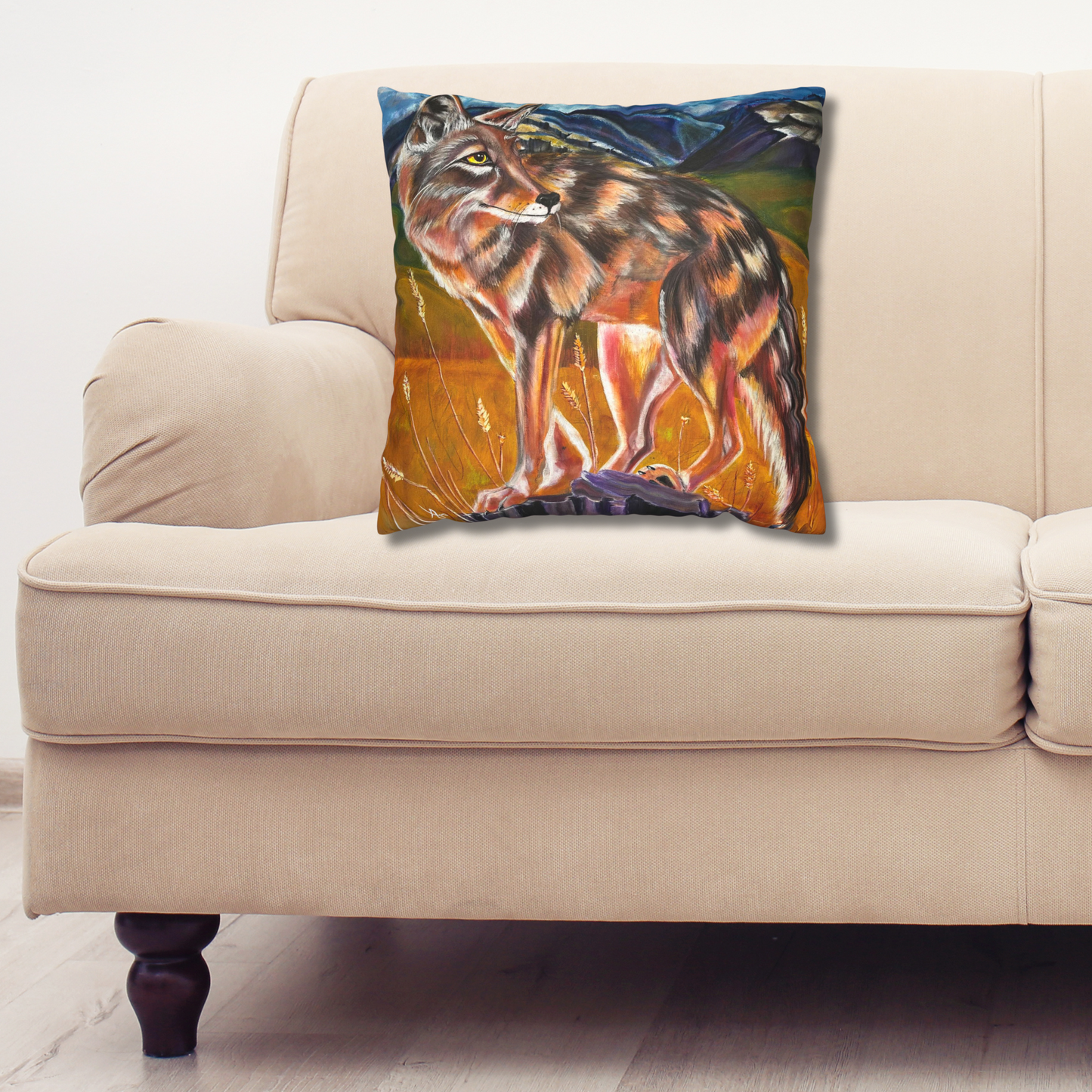 Plains Coyote Throw Pillow Cover - Faux Suede 3 Sizes - Lady of the Plains from Mama Mosaic Artworks
