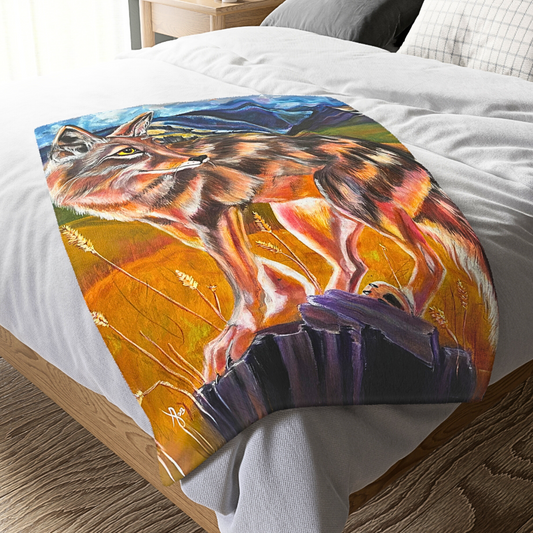 Plains Coyote Blanket - Velveteen Plush Throw - Lady of the Plains from Mama Mosaic Artworks