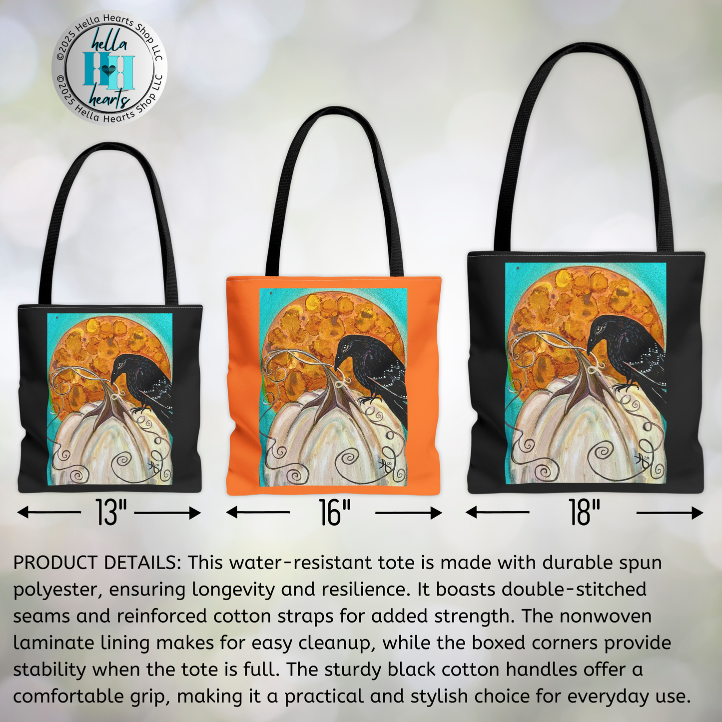 Raven Tote Bag - Original Art, Raven and White Pumpkin from Mama Mosaic Artworks - 3 Sizes