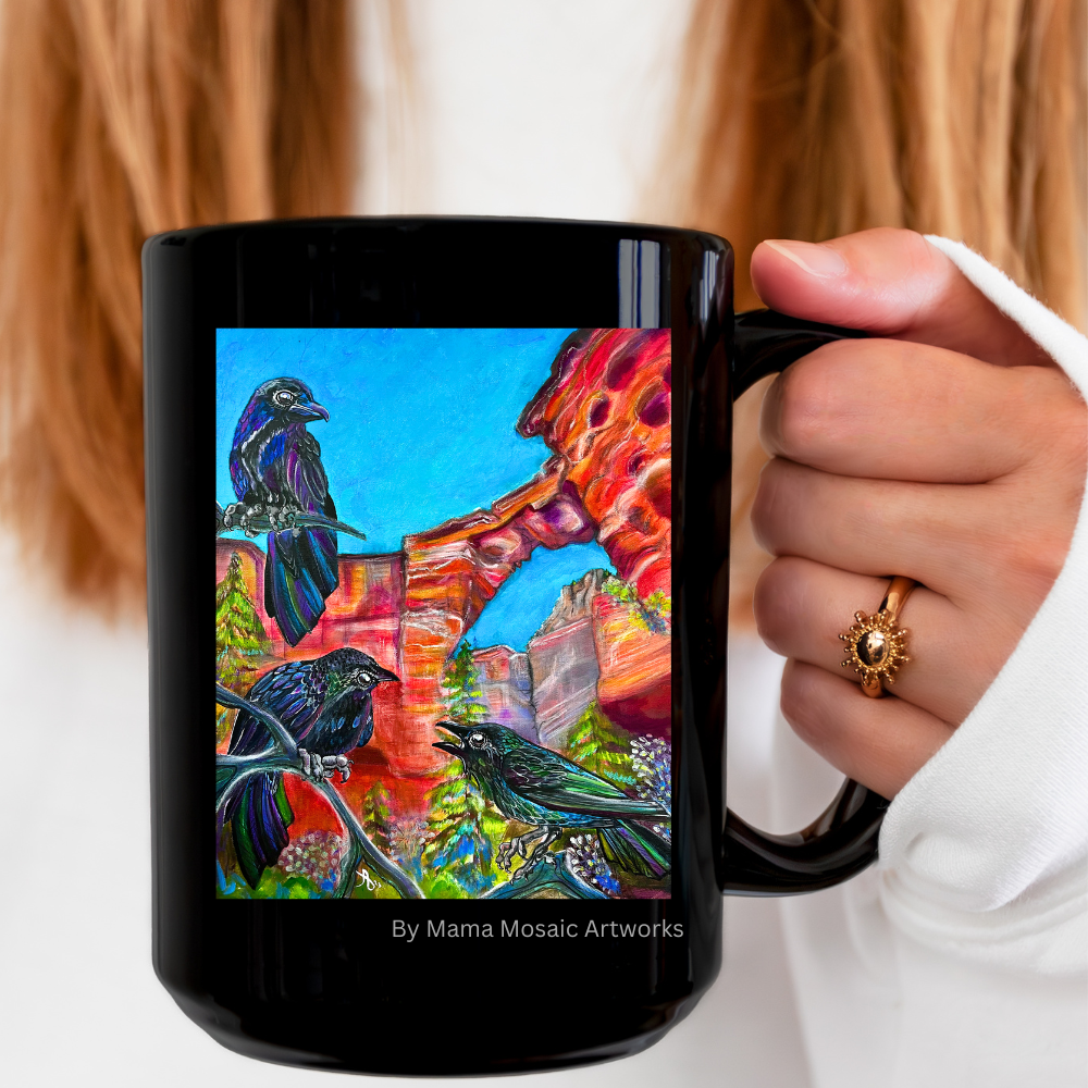 Sedona Devil's Bridge Mug - 15oz Glossy Ceramic - Three Crows at Devil's Bridge from Mama Mosaic Artworks