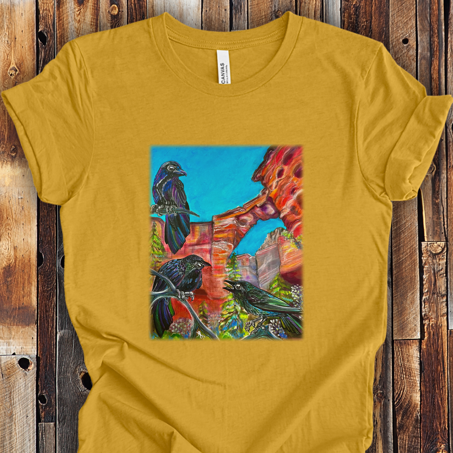 Sedona Devil's Bridge Unisex TShirt - Three Crows at Devil's Bridge from Mama Mosaic Artworks