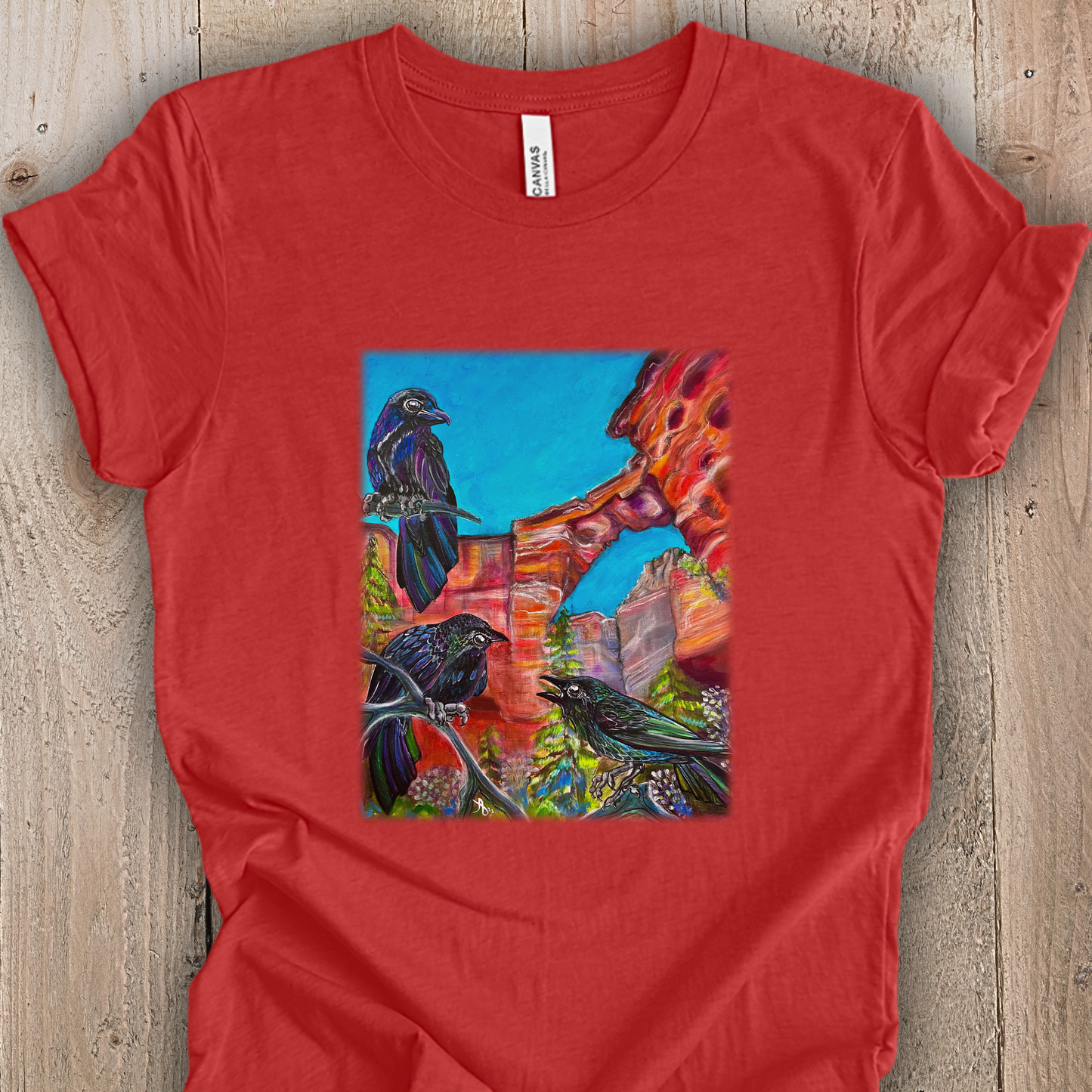 Sedona Devil's Bridge Unisex TShirt - Three Crows at Devil's Bridge from Mama Mosaic Artworks