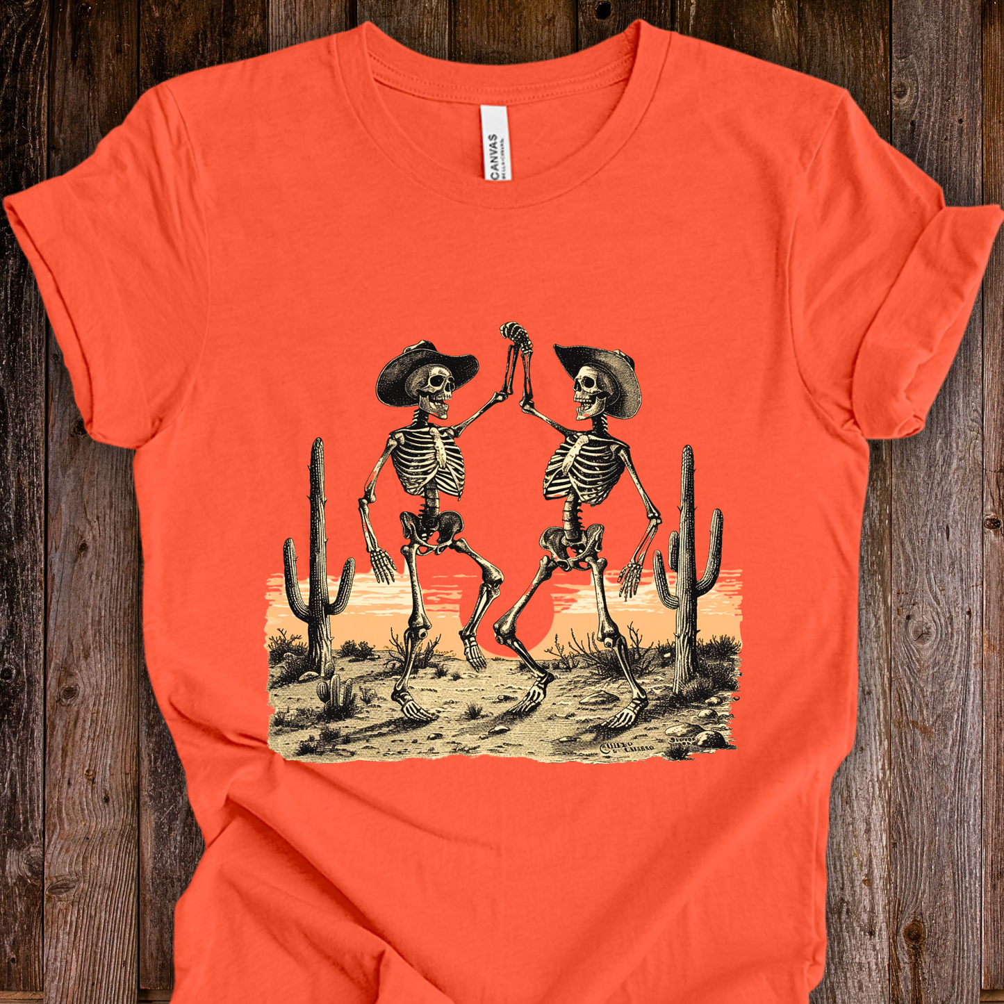 Skeleton TShirt - Dancing Cowboy Skeletons Unisex Crew