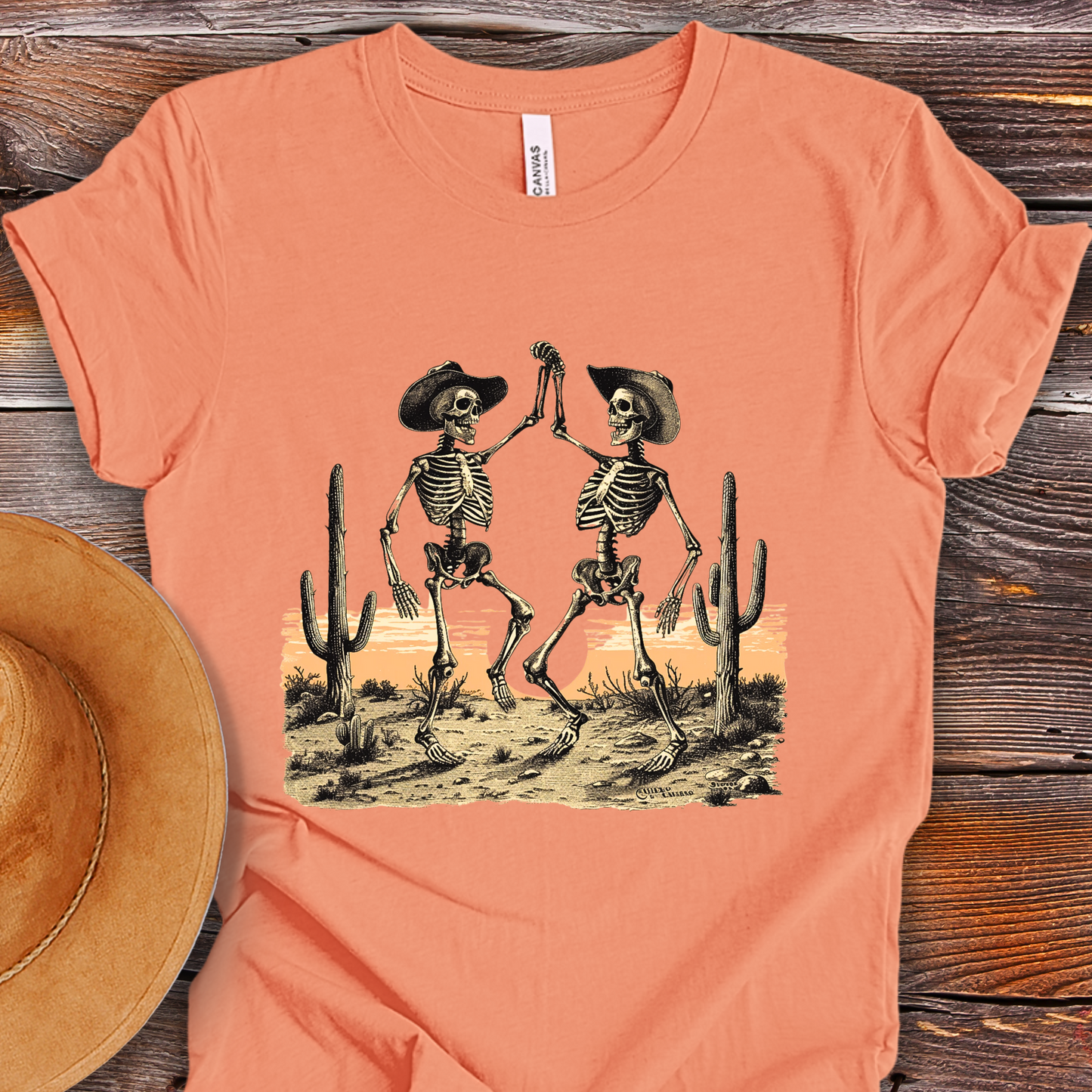 Skeleton TShirt - Dancing Cowboy Skeletons Unisex Crew