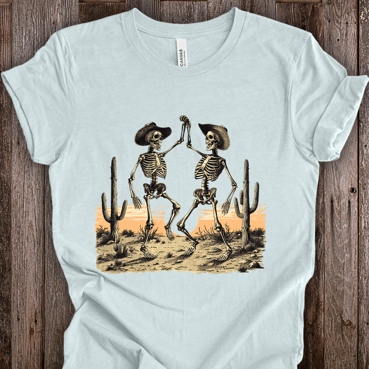 Skeleton TShirt - Dancing Cowboy Skeletons Unisex Crew