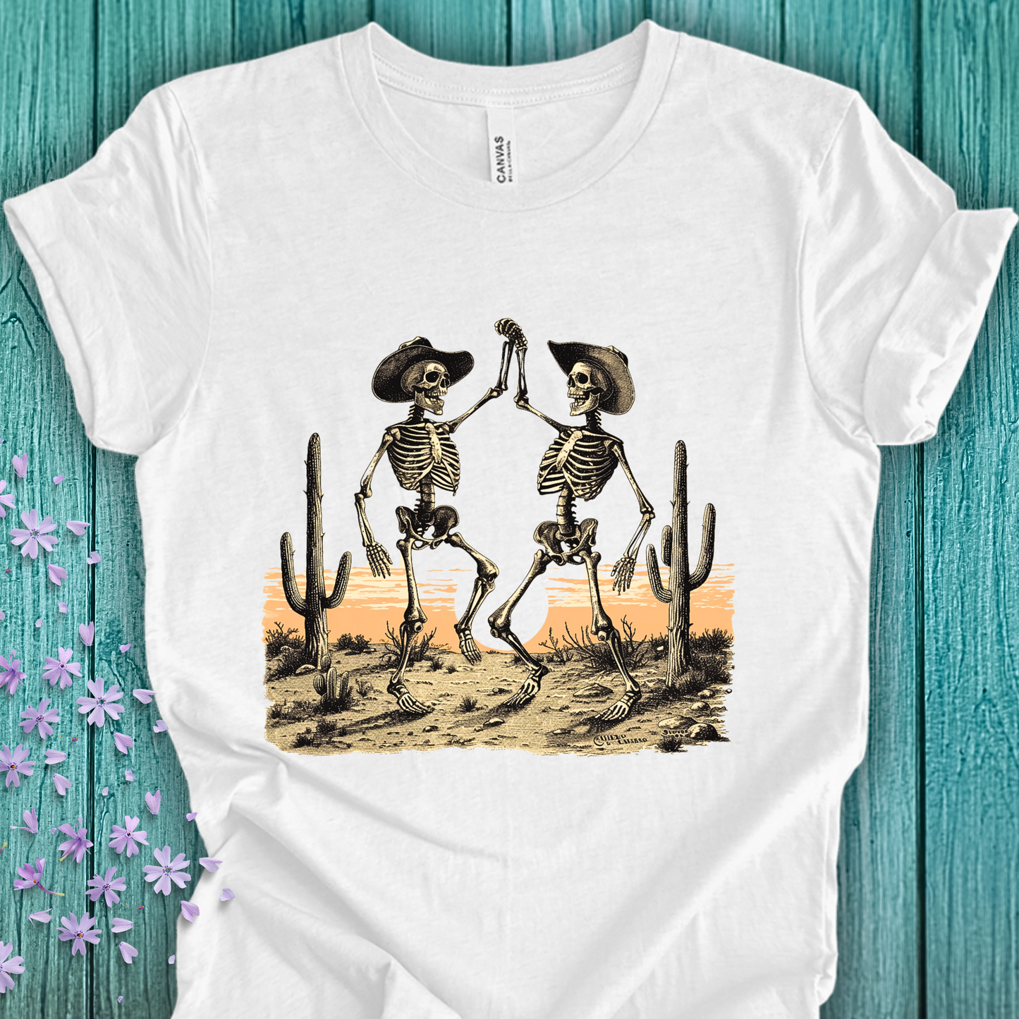 Skeleton TShirt - Dancing Cowboy Skeletons Unisex Crew