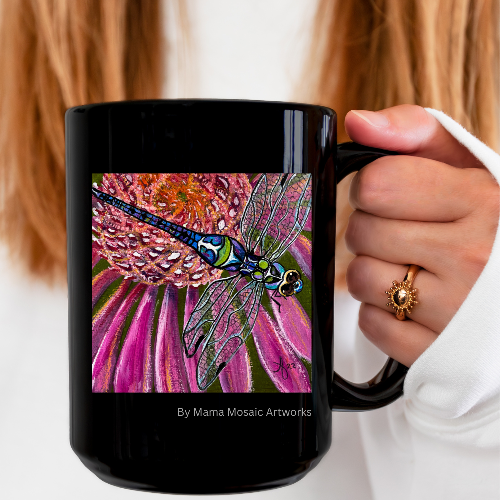 Dragonfly Mug - 15oz Glossy Ceramic - Garden Jewel from Mama Mosaic Artworks