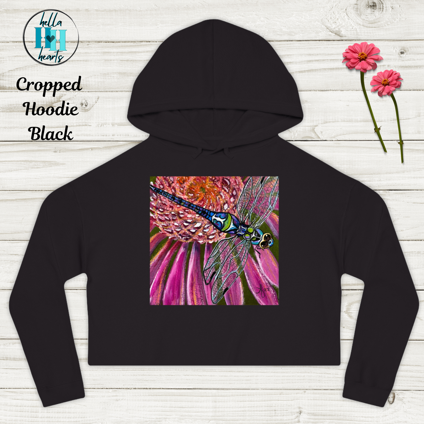 Dragonfly Cropped Hooded Sweatshirt - Garden Jewel from Mama Mosaic Artworks