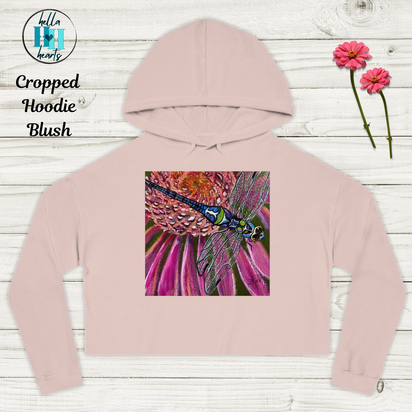 Dragonfly Cropped Hooded Sweatshirt - Garden Jewel from Mama Mosaic Artworks