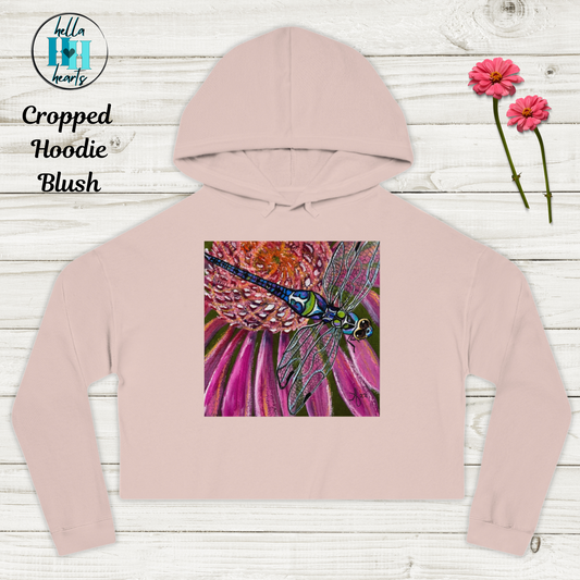 Dragonfly Cropped Hooded Sweatshirt - Garden Jewel from Mama Mosaic Artworks