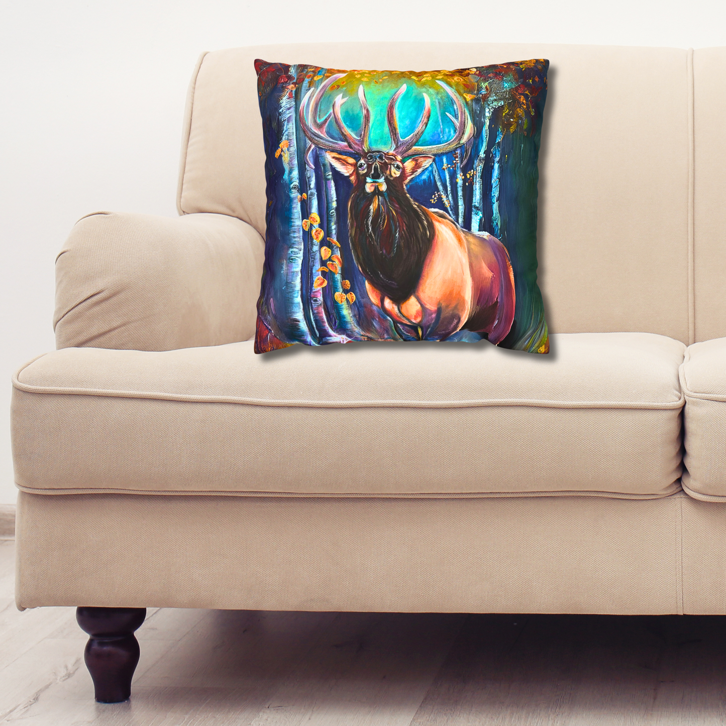 Wapiti Elk Throw Pillow Cover - Faux Suede - 3 Sizes - Song of Autumn Elk from Mama Mosaic Artworks