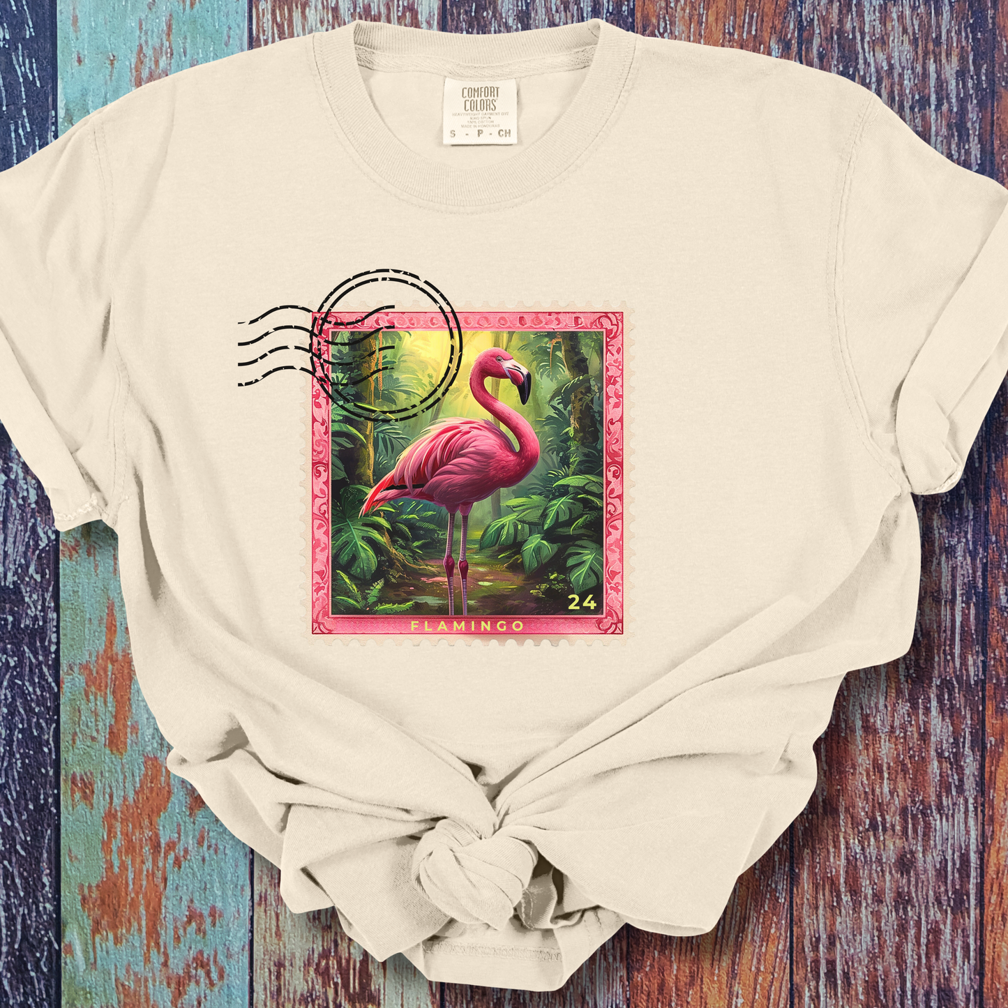 Flamingo Travel Stamp TShirt - Comfort Colors Unisex Crew