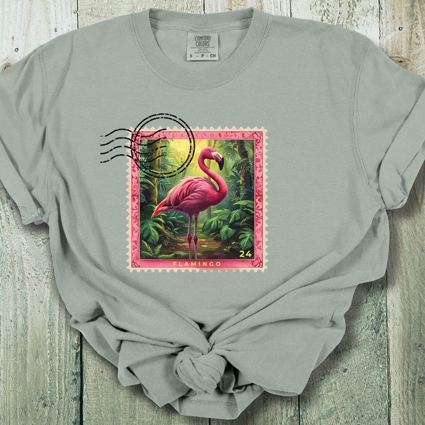 Flamingo Travel Stamp TShirt - Comfort Colors Unisex Crew