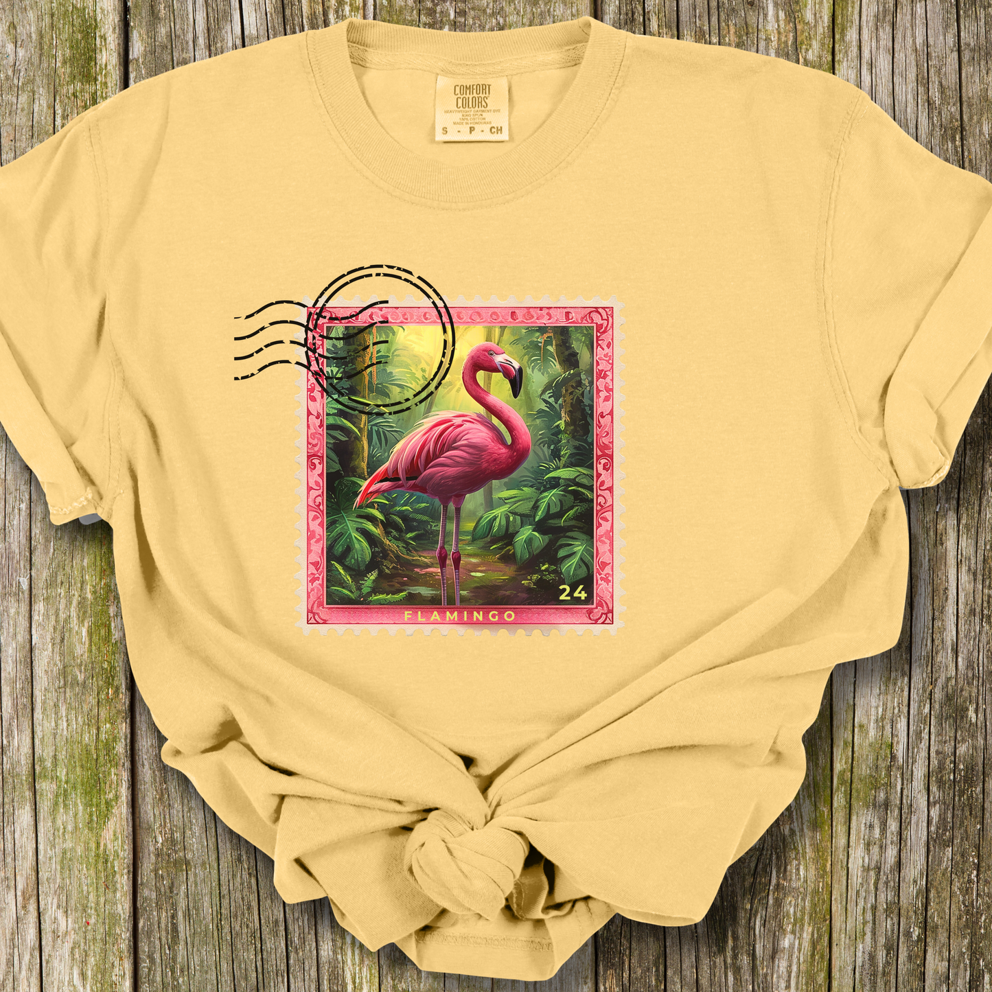 Flamingo Travel Stamp TShirt - Comfort Colors Unisex Crew