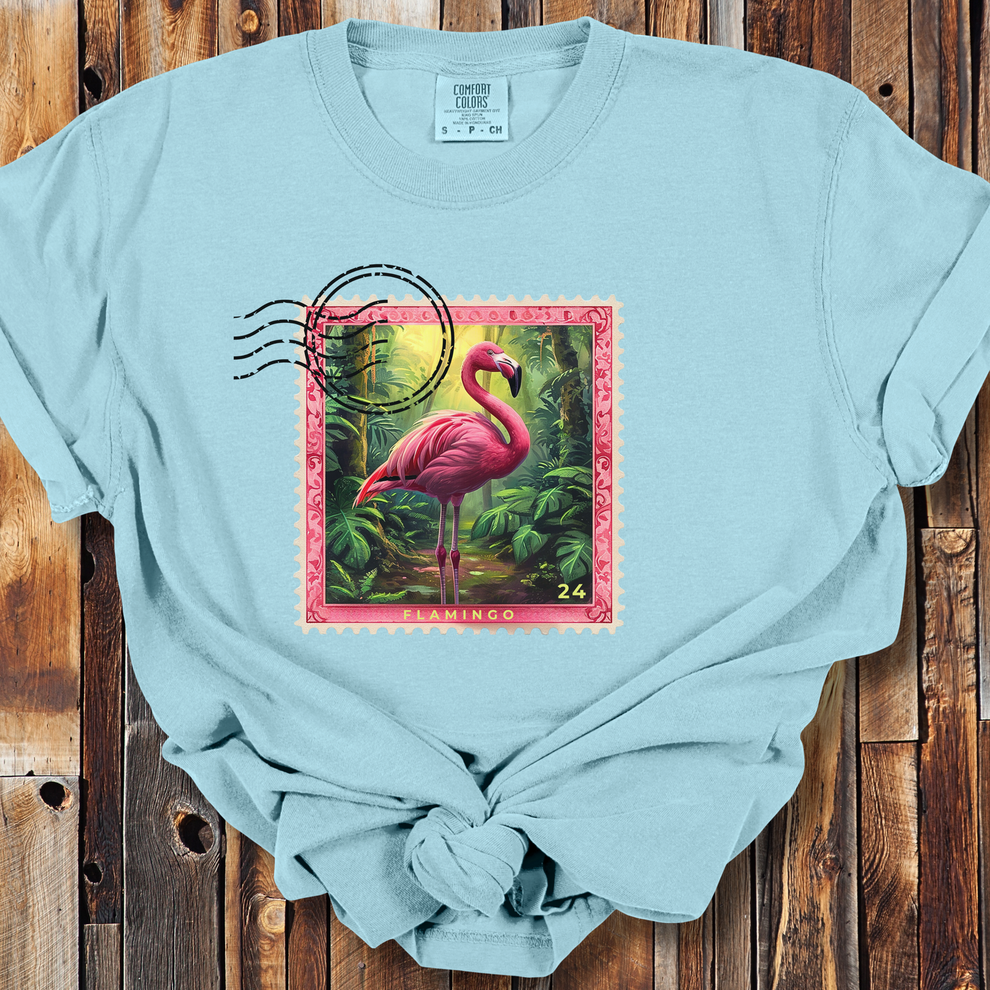 Flamingo Travel Stamp TShirt - Comfort Colors Unisex Crew