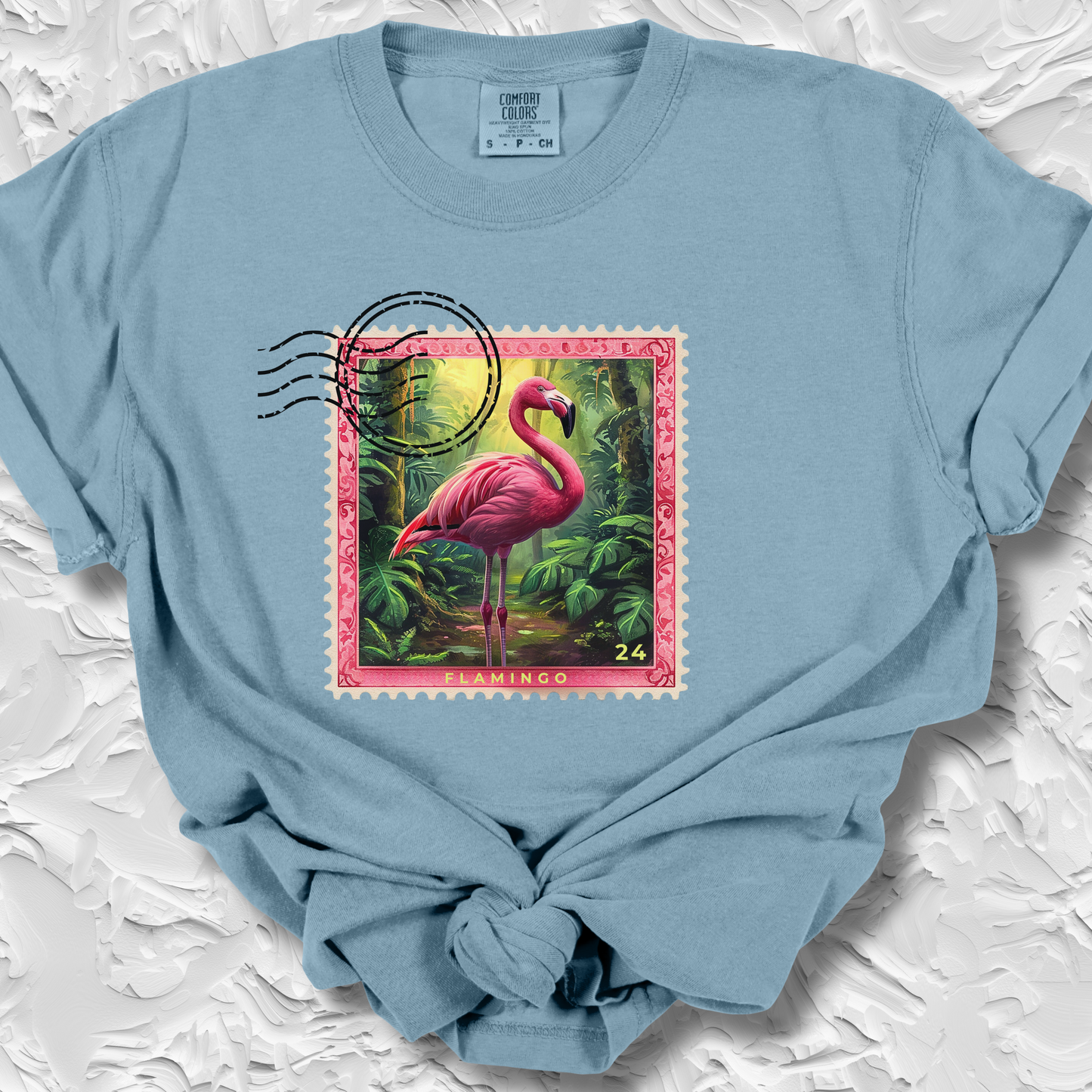 Flamingo Travel Stamp TShirt - Comfort Colors Unisex Crew