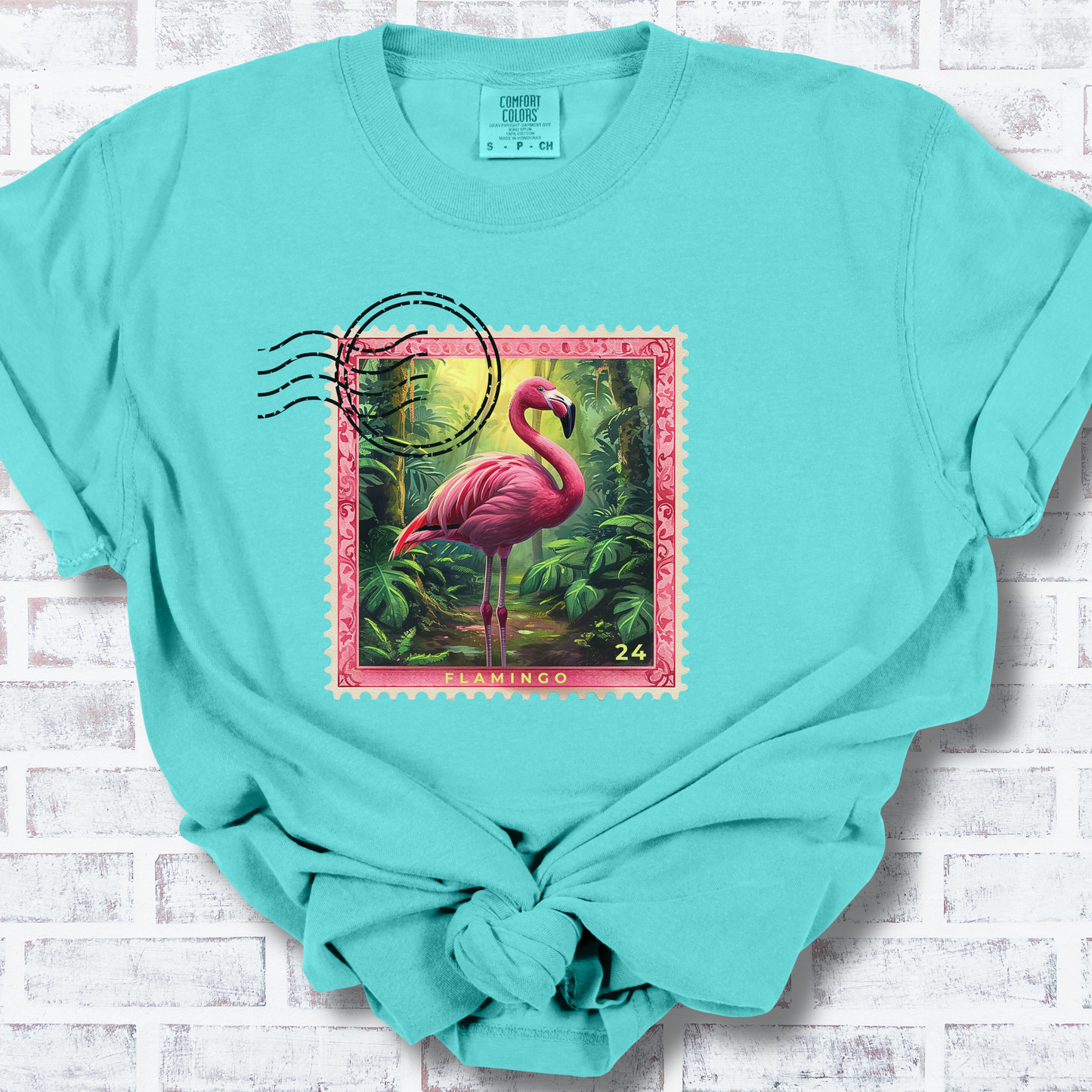 Flamingo Travel Stamp TShirt - Comfort Colors Unisex Crew