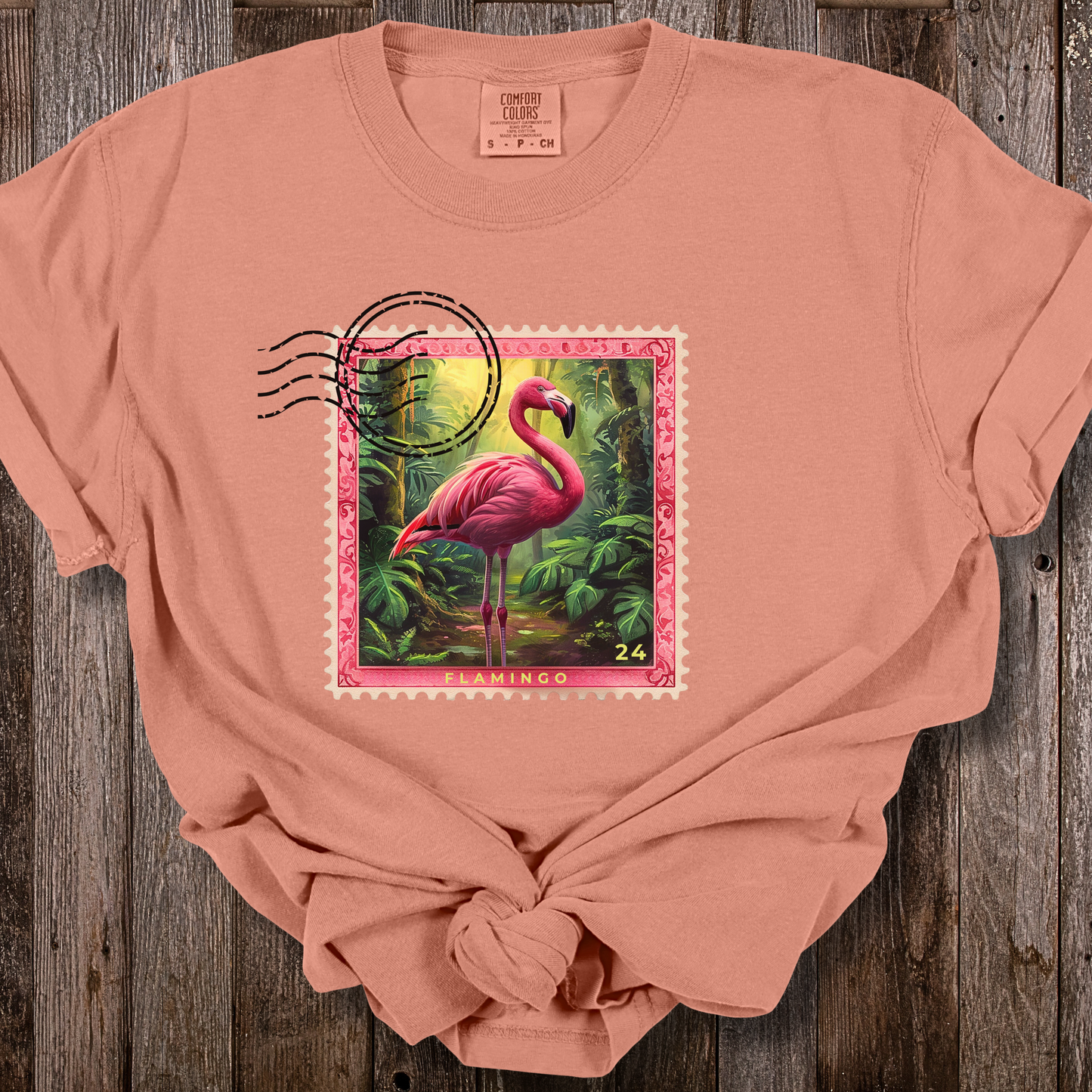 Flamingo Travel Stamp TShirt - Comfort Colors Unisex Crew