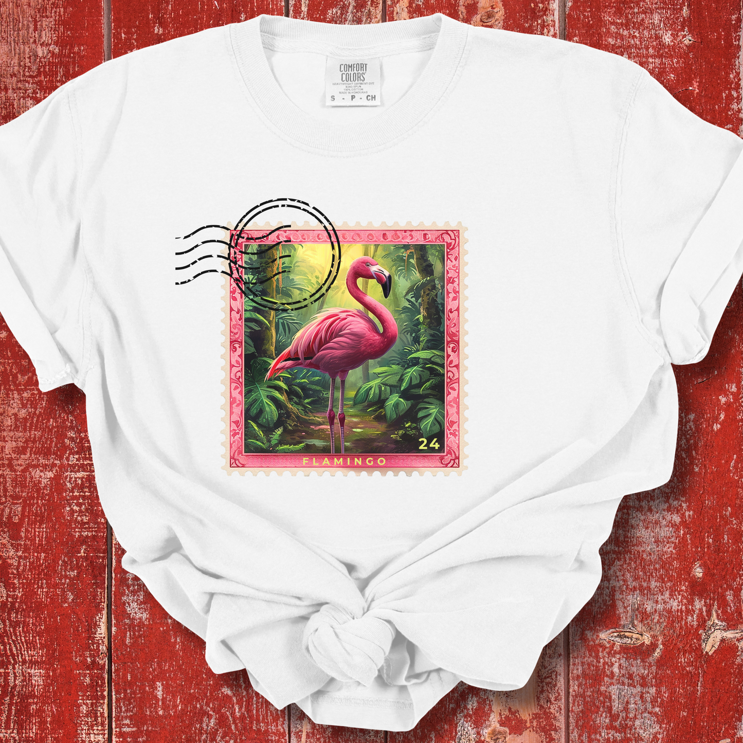 Flamingo Travel Stamp TShirt - Comfort Colors Unisex Crew