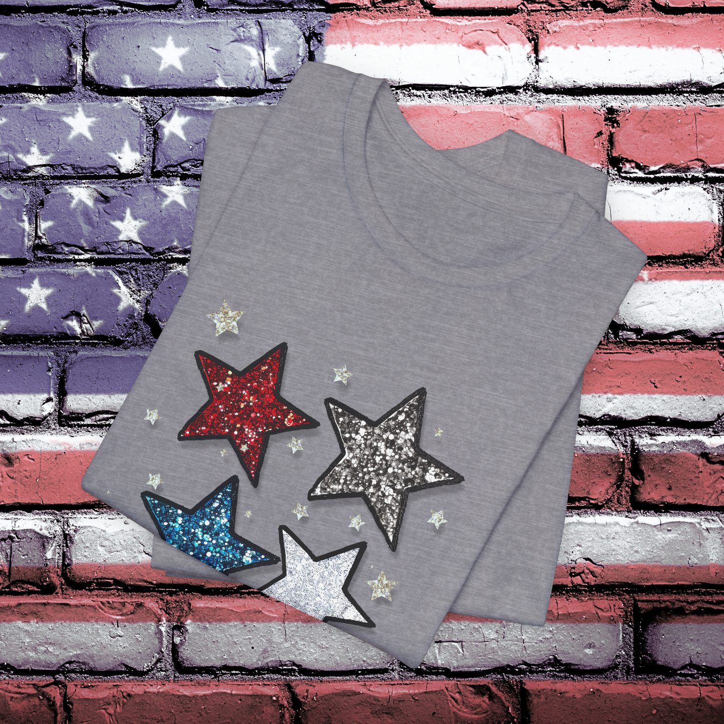 USA TShirt - Glittery Stars 4th of July Unisex Crew