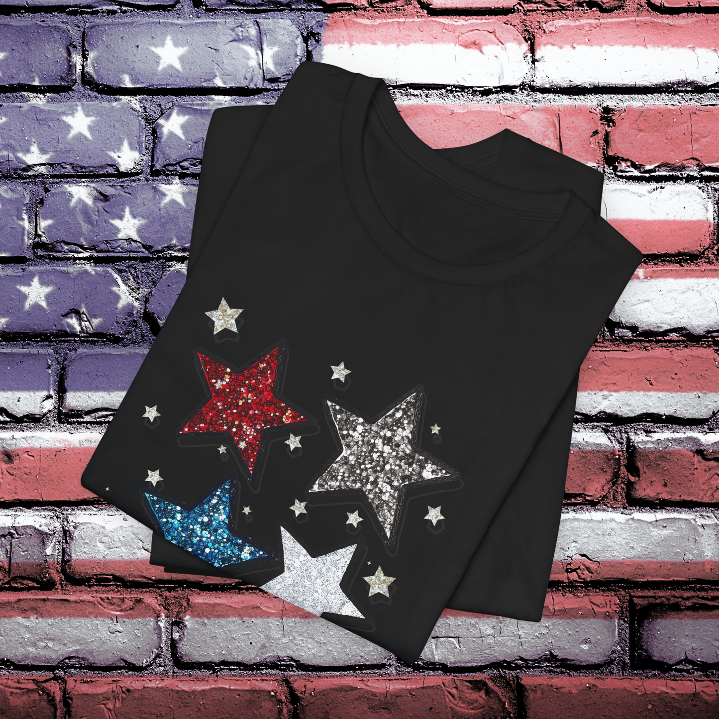 USA TShirt - Glittery Stars 4th of July Unisex Crew