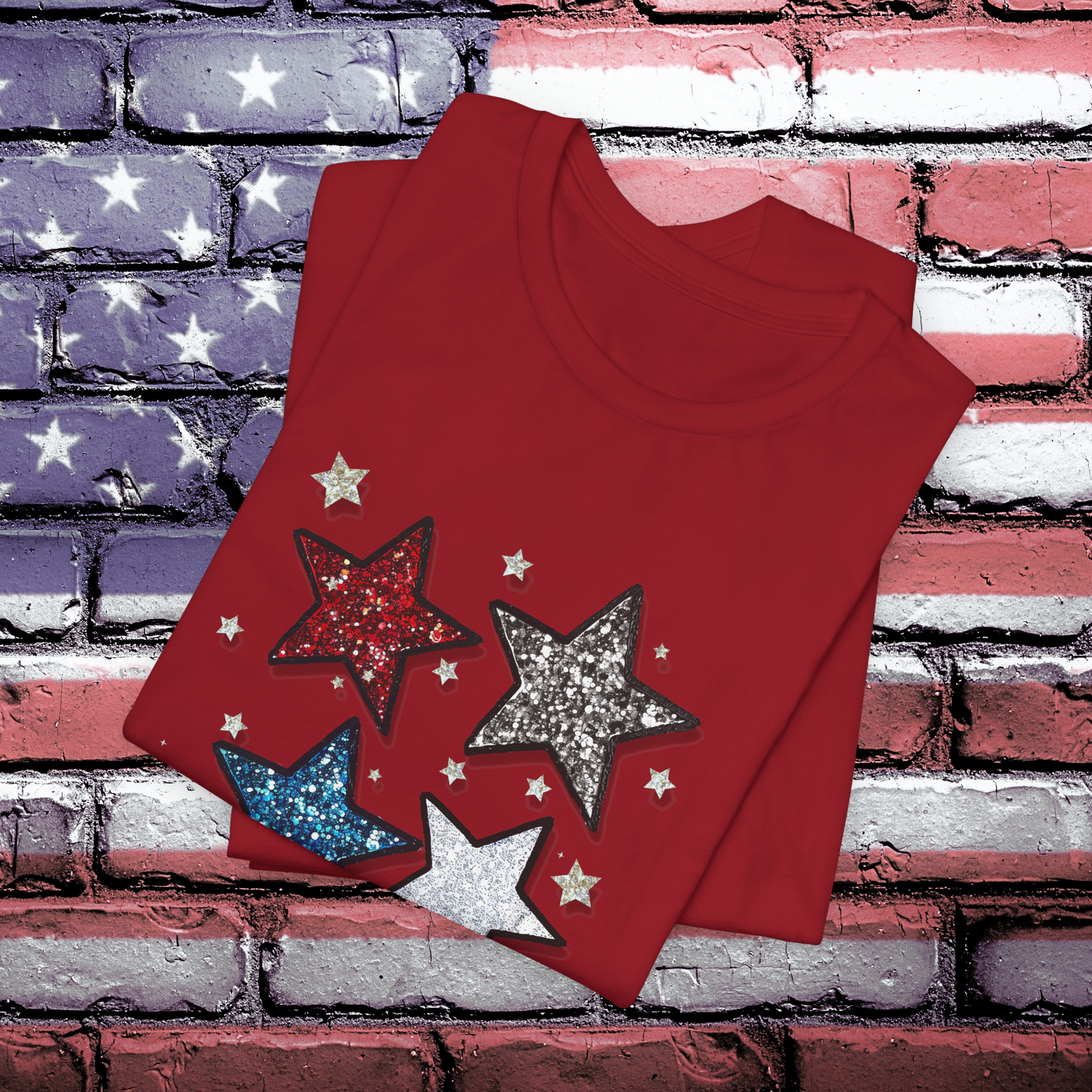 USA TShirt - Glittery Stars 4th of July Unisex Crew