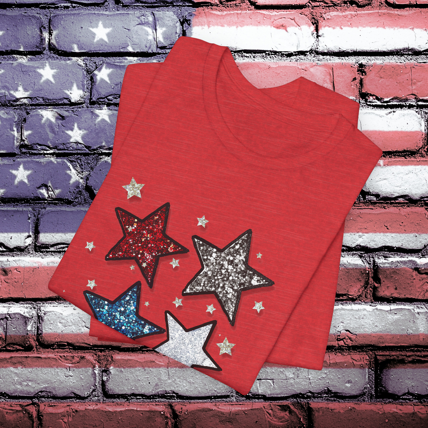 USA TShirt - Glittery Stars 4th of July Unisex Crew