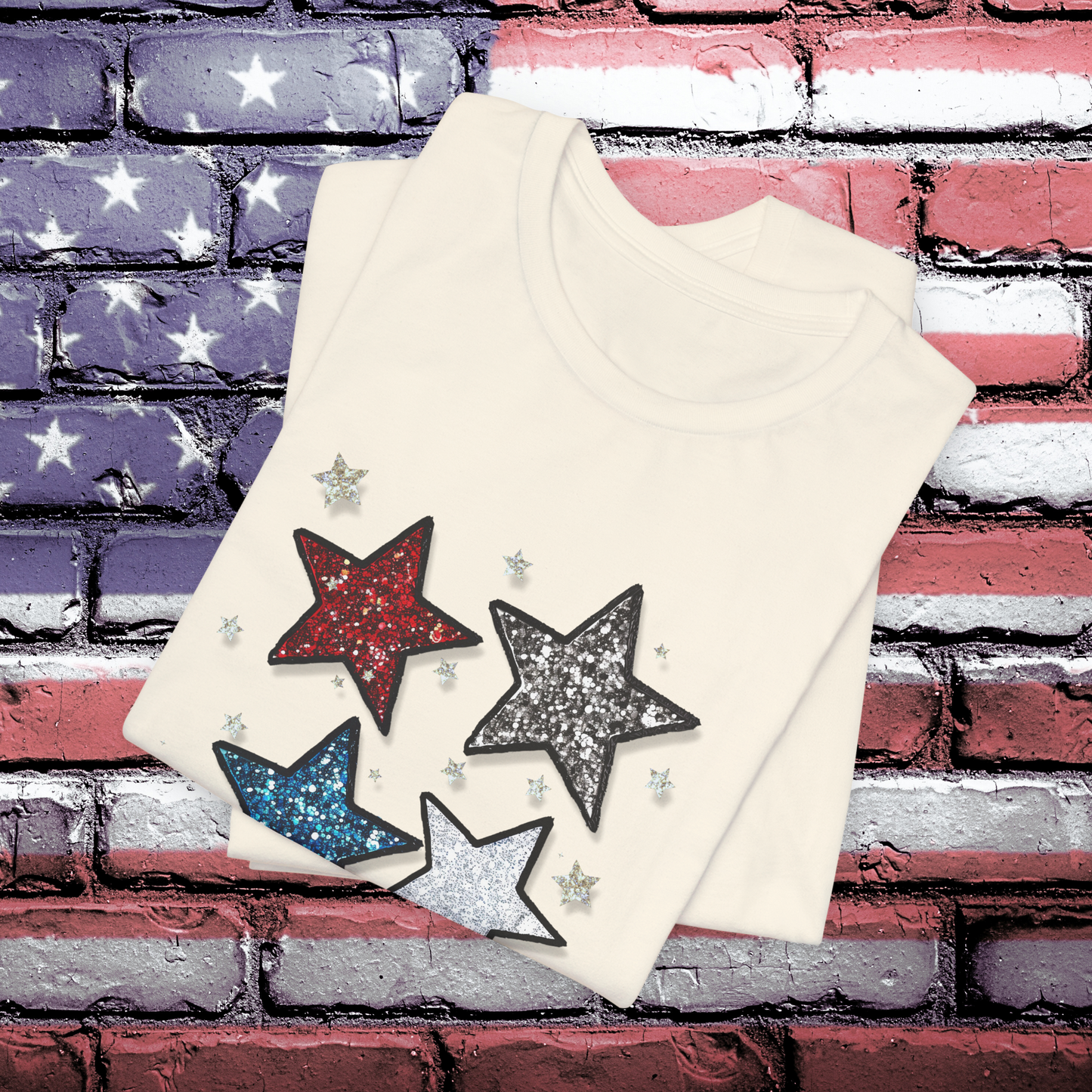 USA TShirt - Glittery Stars 4th of July Unisex Crew