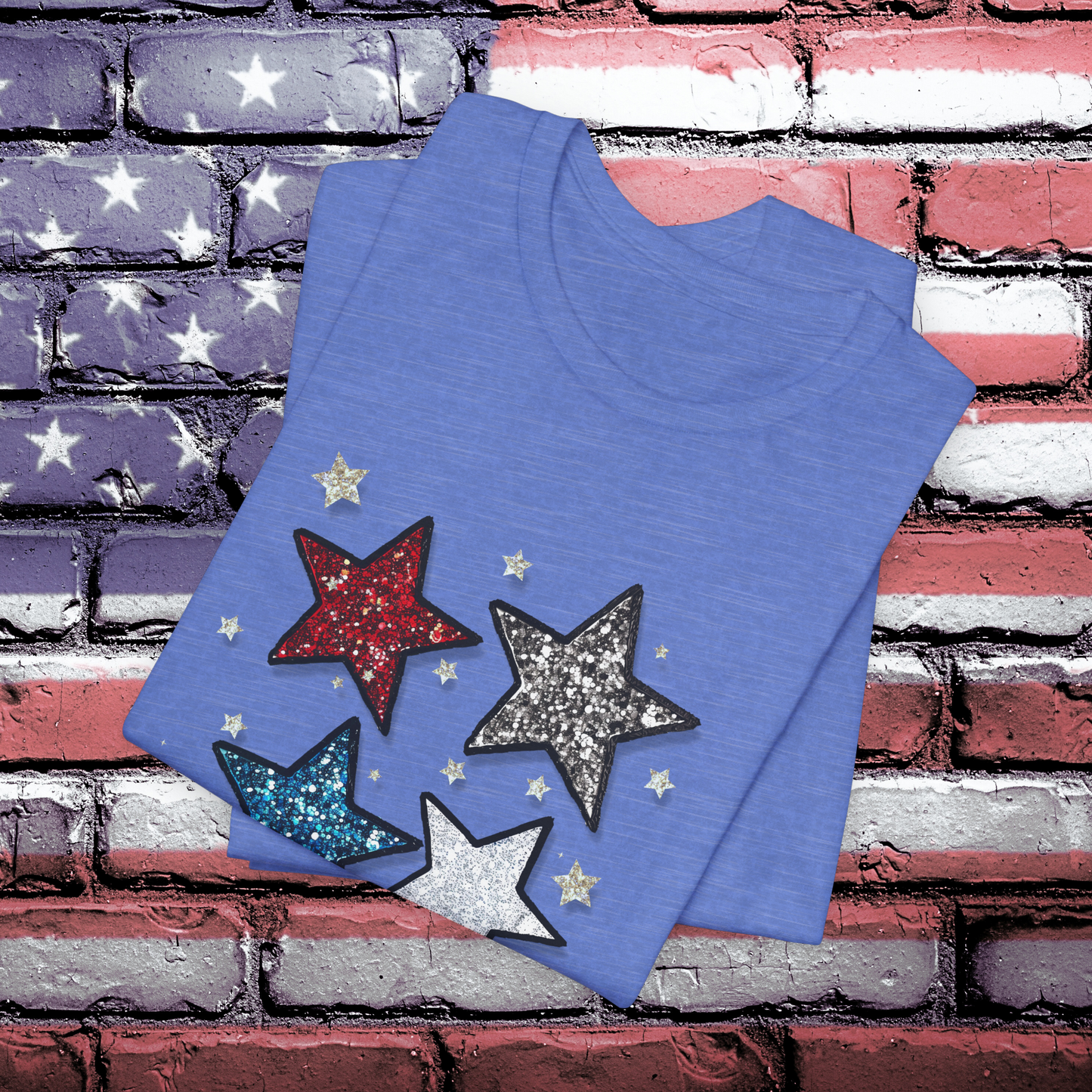 USA TShirt - Glittery Stars 4th of July Unisex Crew