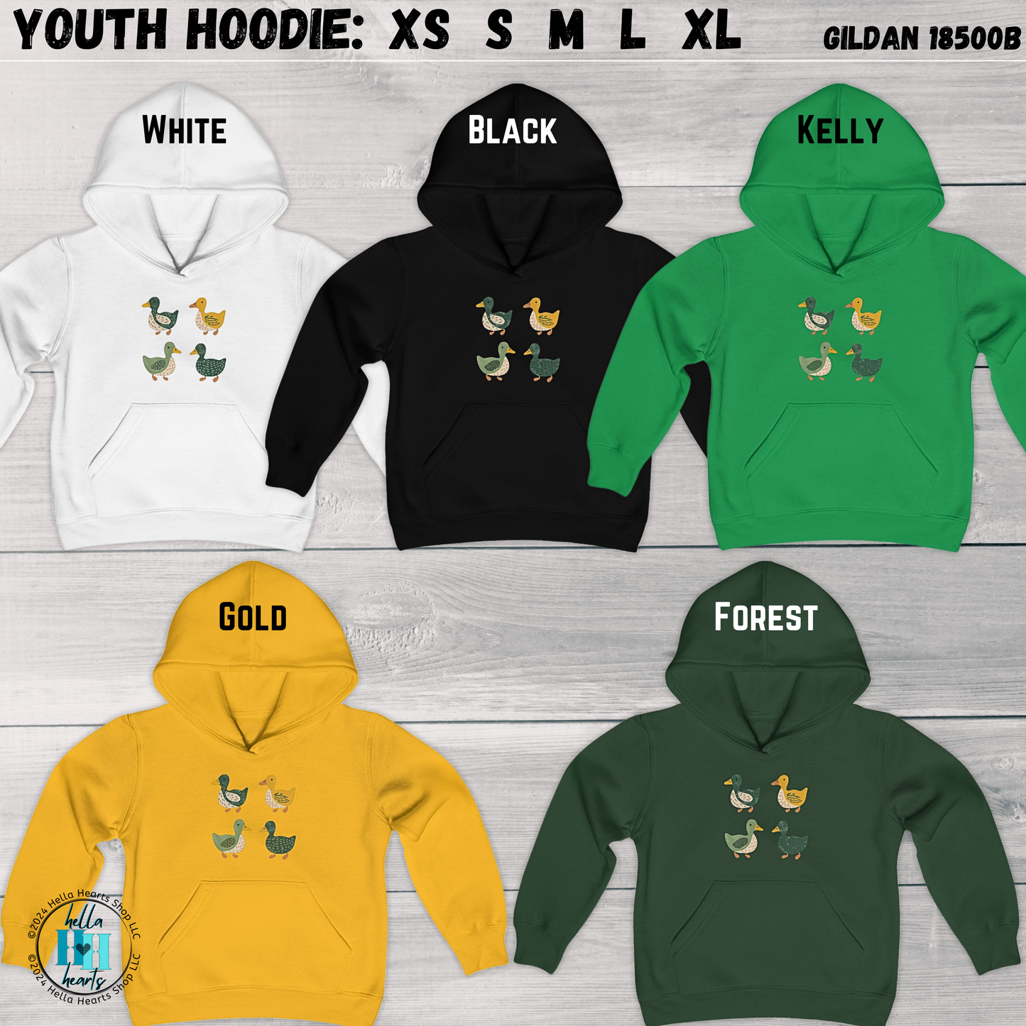 Youth Ducks Hoodie - Folk Art Retro Duck Lover - Eugene Oregon Farmhouse