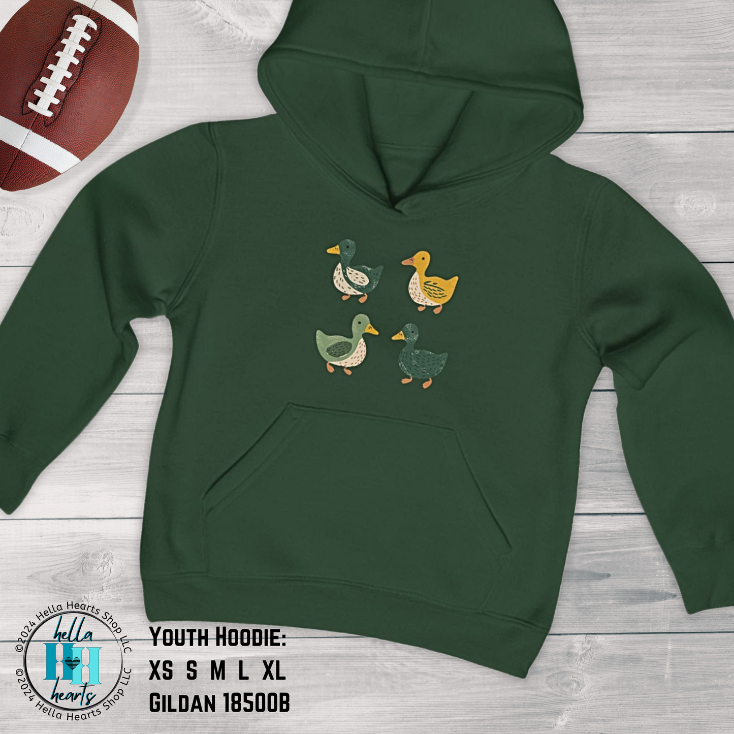 Youth Ducks Hoodie - Folk Art Retro Duck Lover - Eugene Oregon Farmhouse