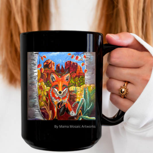 Sedona Fox Mug - 15oz Glossy Ceramic - Fox at Cathedral Rock from Mama Mosaic Artworks