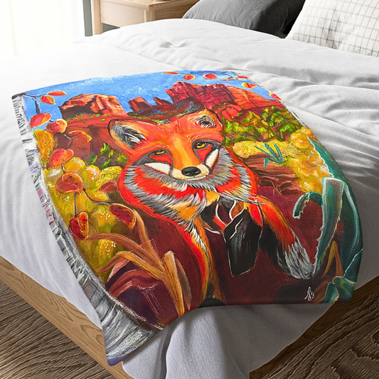 Sedona Fox Blanket - Velveteen Plush Throw - Fox at Cathedral Rock from Mama Mosaic Artworks