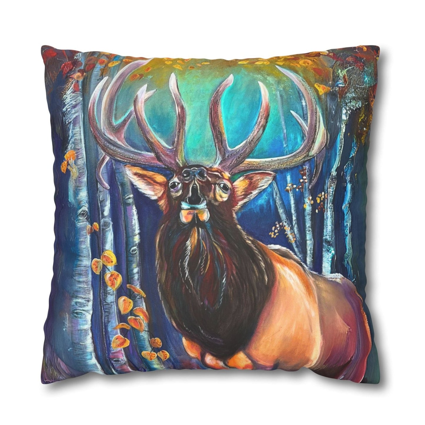 Wapiti Elk Throw Pillow Cover - Faux Suede - 3 Sizes - Song of Autumn Elk from Mama Mosaic Artworks