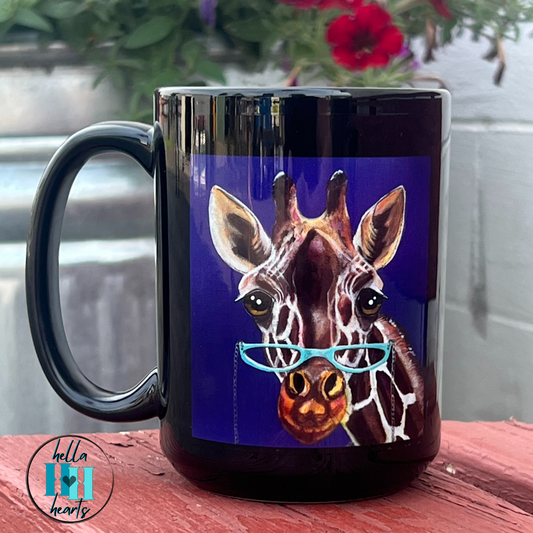 Giraffe Mug - 15oz Glossy Ceramic - Read More Optical Giraffe from Mama Mosaic Artworks