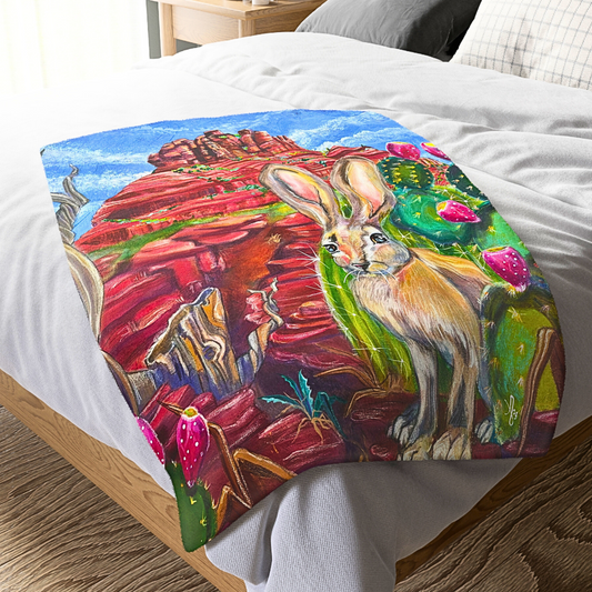 Sedona Hare Blanket - Velveteen Plush Throw - Hare at Bell Rock from Mama Mosaic Artworks