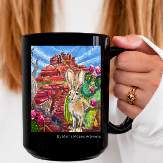 Sedona Hare Mug - 15oz Glossy Ceramic - Hare at Bell Rock from Mama Mosaic Artworks