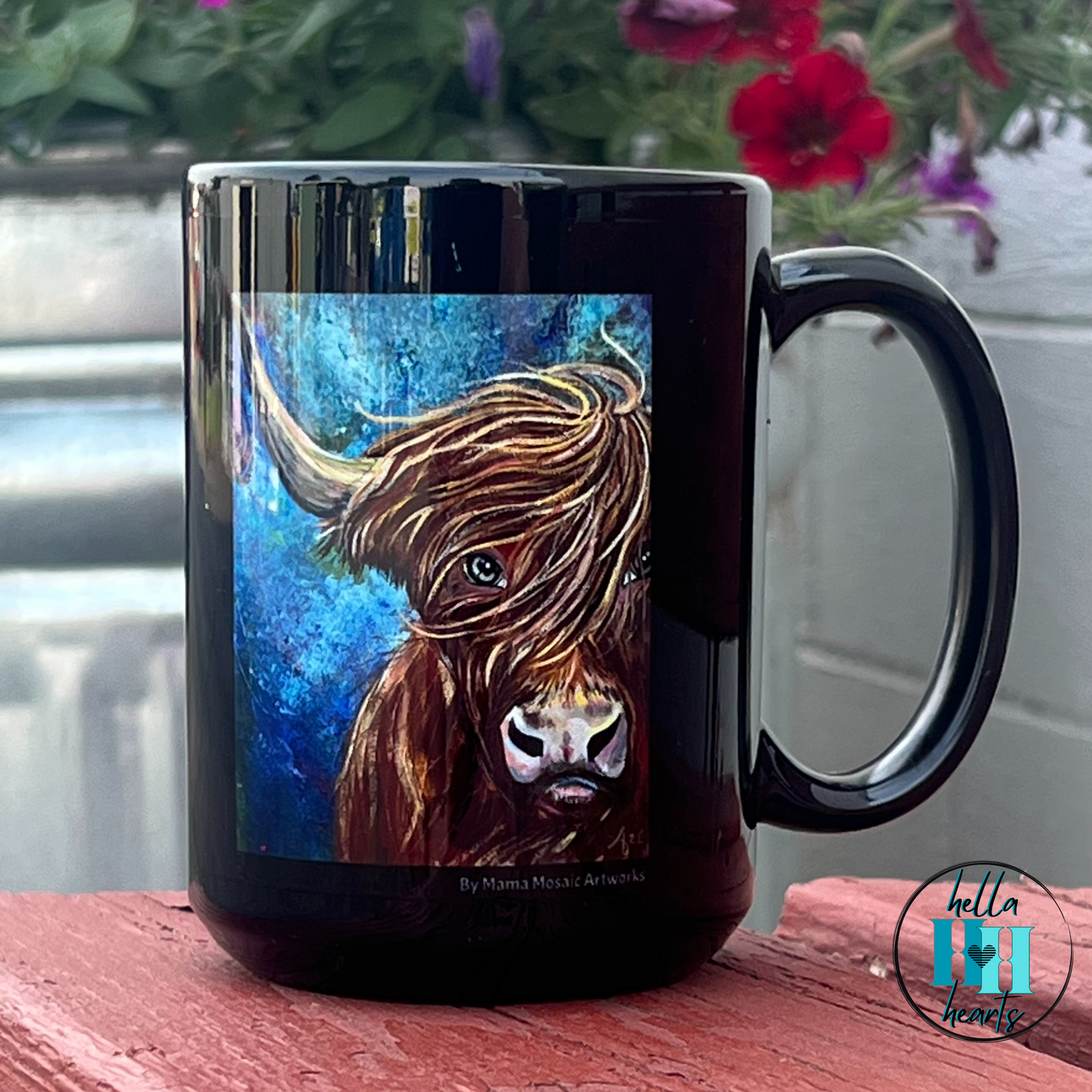 Highland Cow Mug - 15oz Glossy Ceramic - Highland Bull I Won't Back Down from Mama Mosaic Artworks