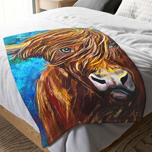 Highland Cow Blanket - Velveteen Plush Throw - Highland Bull I Won't Back Down from Mama Mosaic Artworks