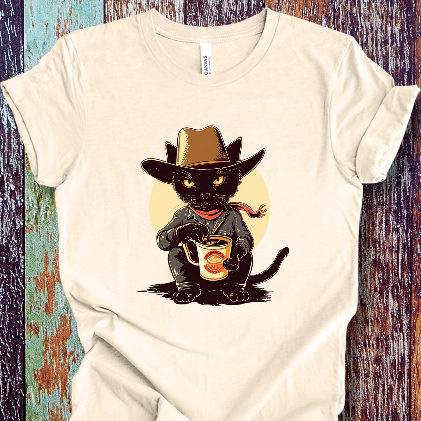 Cowboy Cat TShirt - Hombre Gato Black Cat Unisex Crew