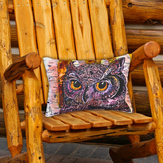Horned Owl Lumbar Pillow and Cover - 20x14" - Portrait of an Owl from Mama Mosaic Artworks