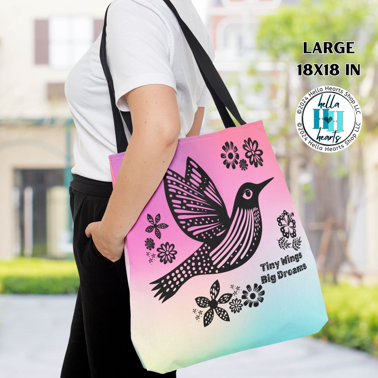 Hummingbird Tote Bag - Tiny Wings Big Dreams Book Bag - Water Resistant Tote - 3 Sizes