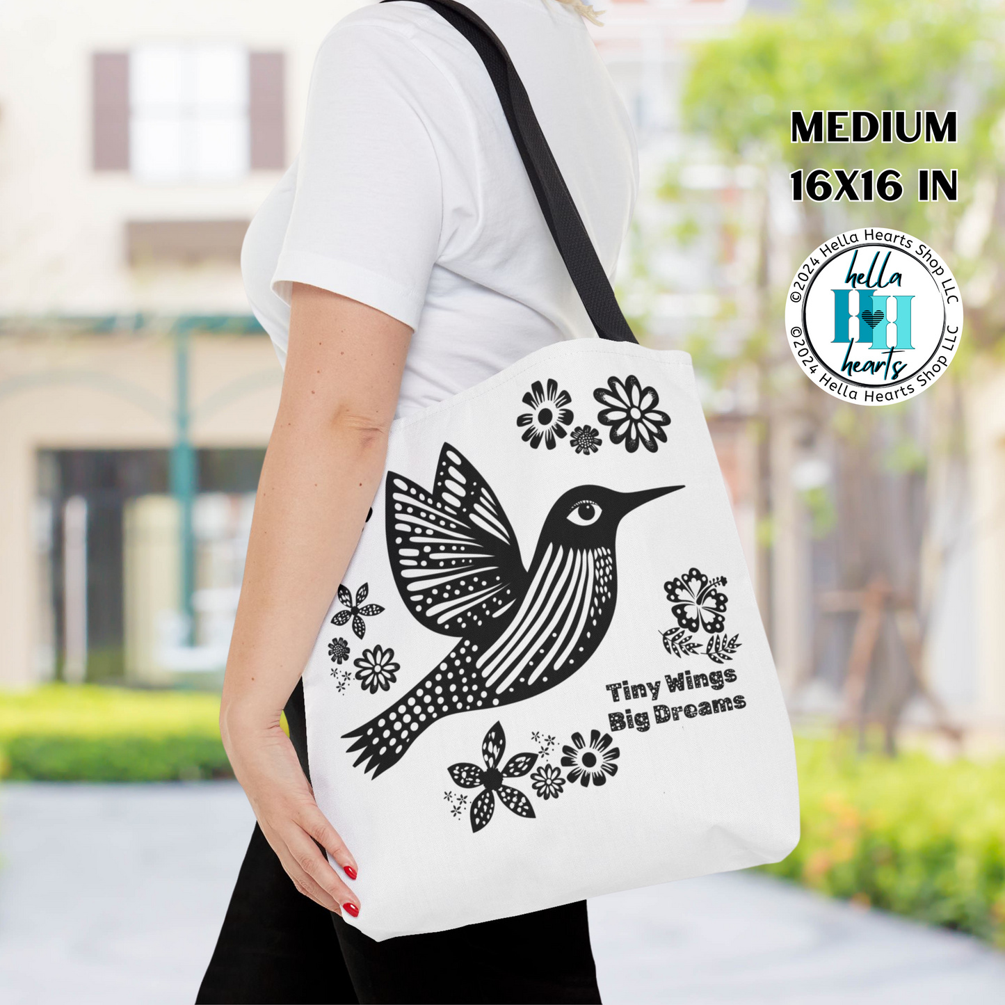 Hummingbird Tote Bag - Tiny Wings Big Dreams Book Bag - Water Resistant Tote - 3 Sizes