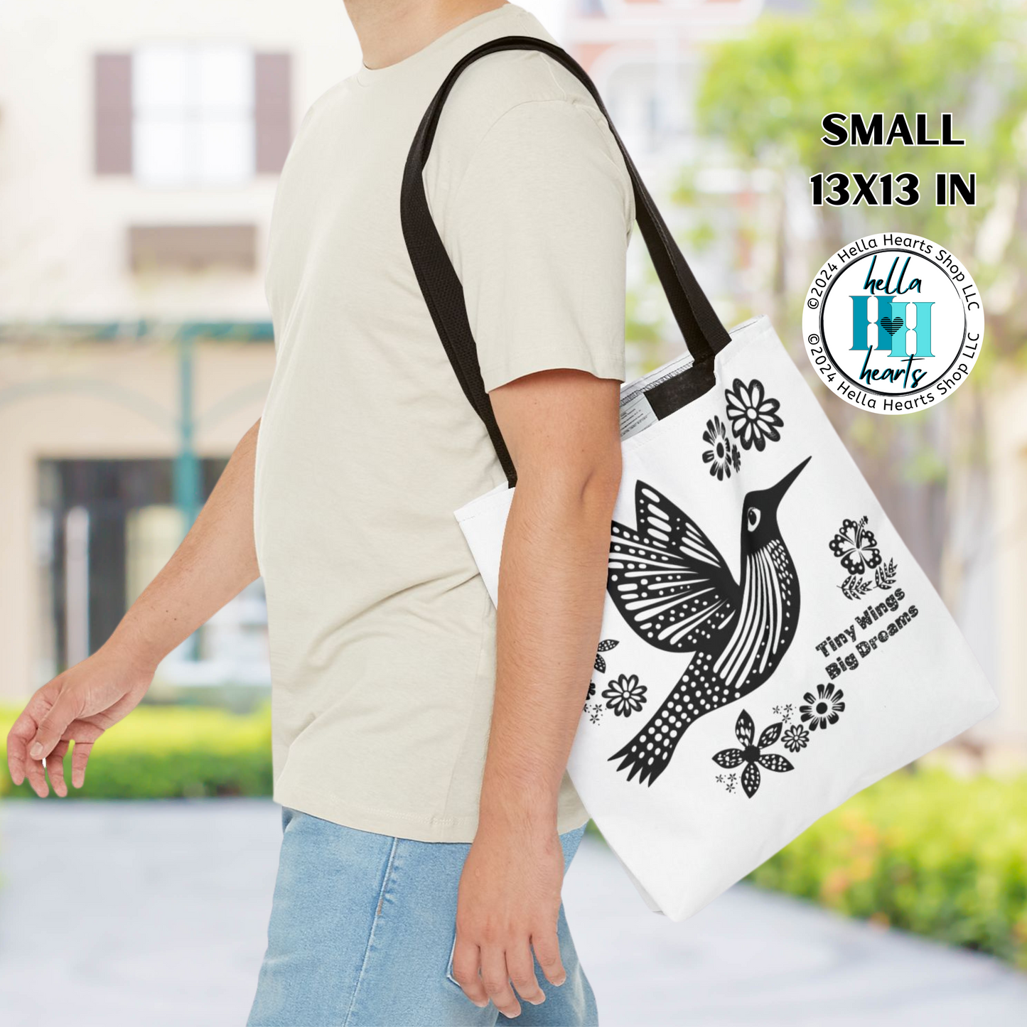 Hummingbird Tote Bag - Tiny Wings Big Dreams Book Bag - Water Resistant Tote - 3 Sizes