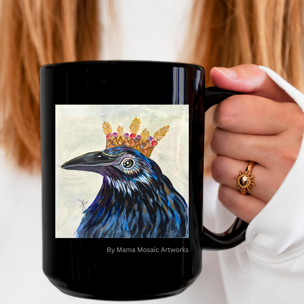 Crow Mug - 15oz Glossy Ceramic - King Crow from Mama Mosaic Artworks