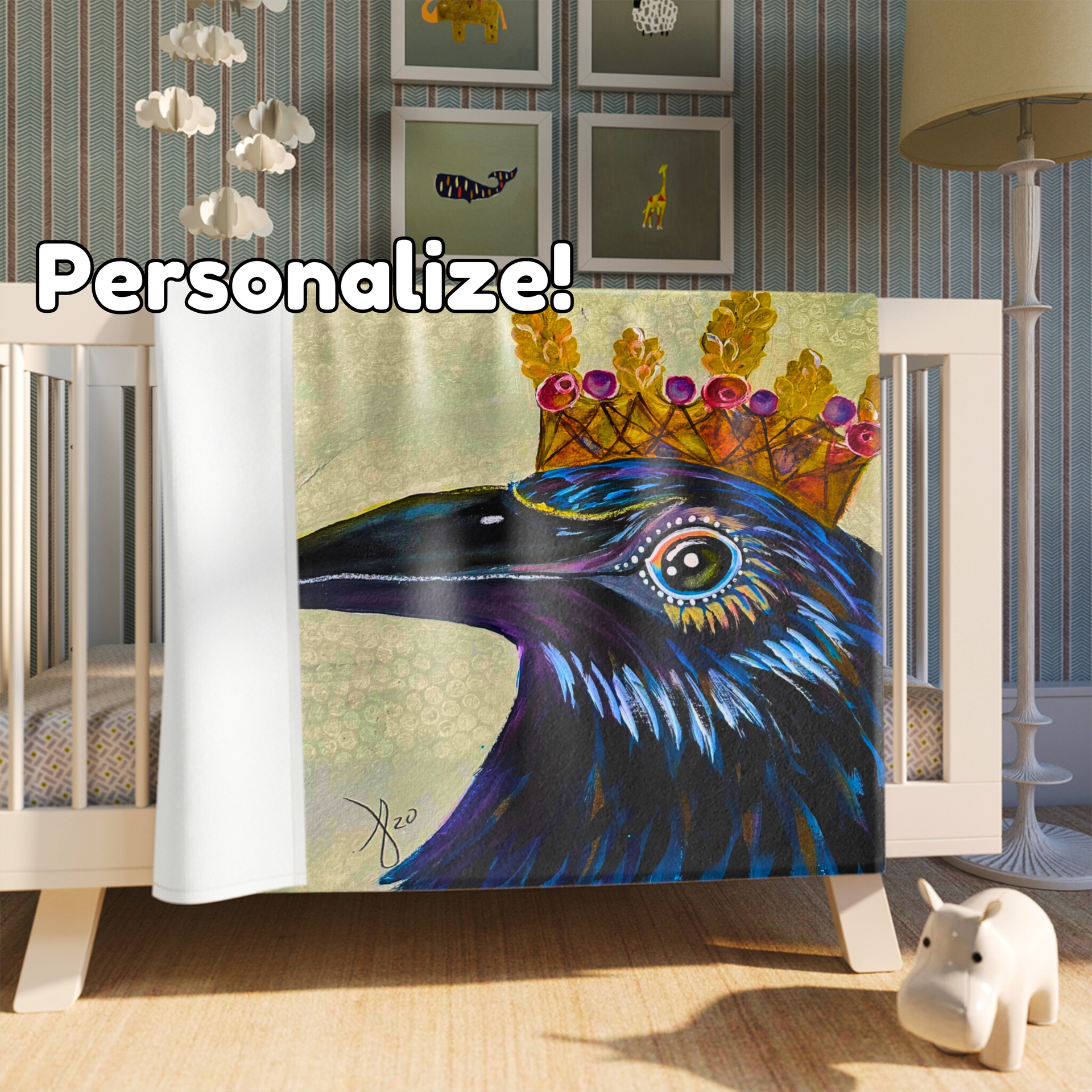 Crow Blanket - Velveteen Plush Throw - King Crow from Mama Mosaic