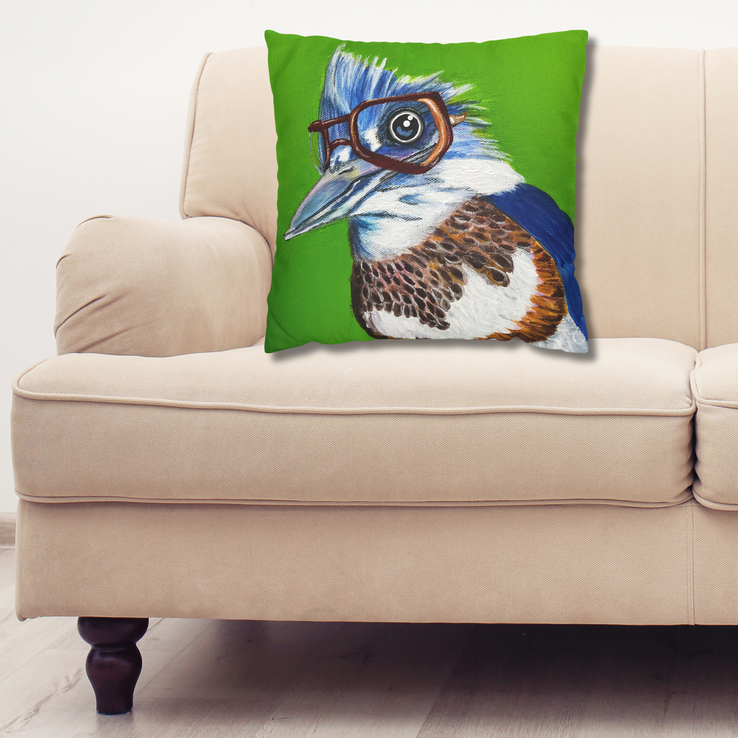 Kingfisher Throw Pillow Cover - Faux Suede - 3 Sizes - Read More Optical Kingfisher from Mama Mosaic Artworks