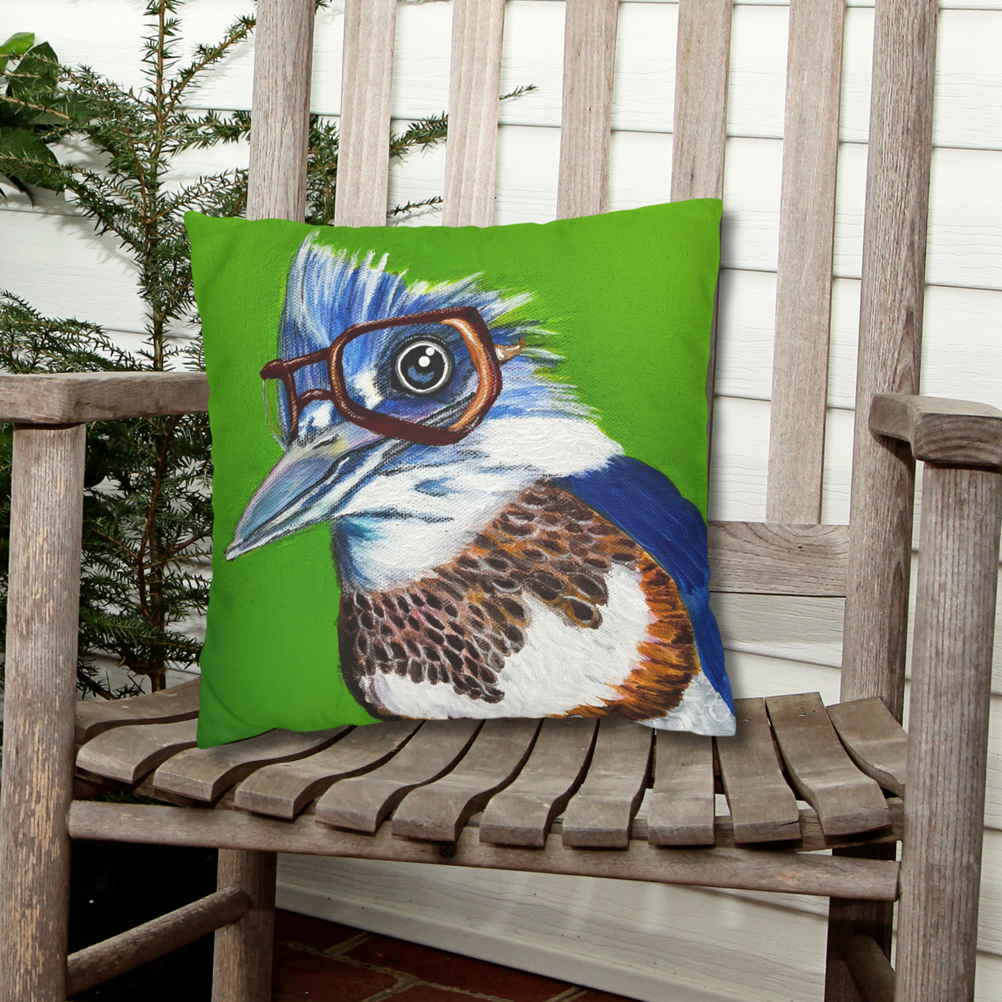 Kingfisher Throw Pillow Cover - Faux Suede - 3 Sizes - Read More Optical Kingfisher from Mama Mosaic Artworks