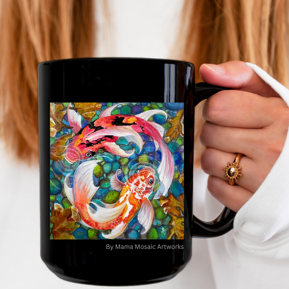 Koi Mug - 15oz Glossy Ceramic - Koi Pond from Mama Mosaic Artworks